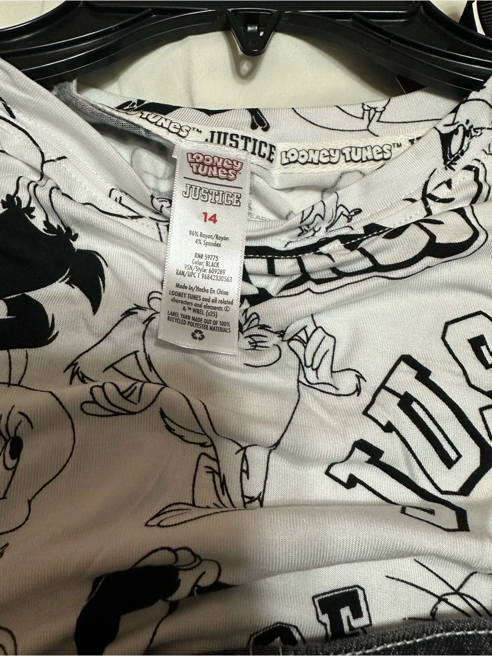 Warner Bros. Black Denim Short Overalls with Looney Tunes Patches